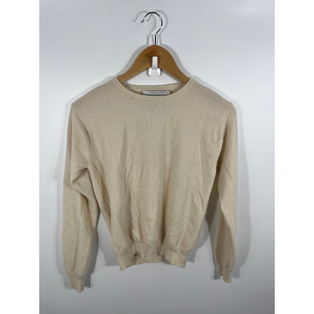 Vintage Womens 100% Cashmere Sweater S Cream Old Money Quiet Luxury Minimalist